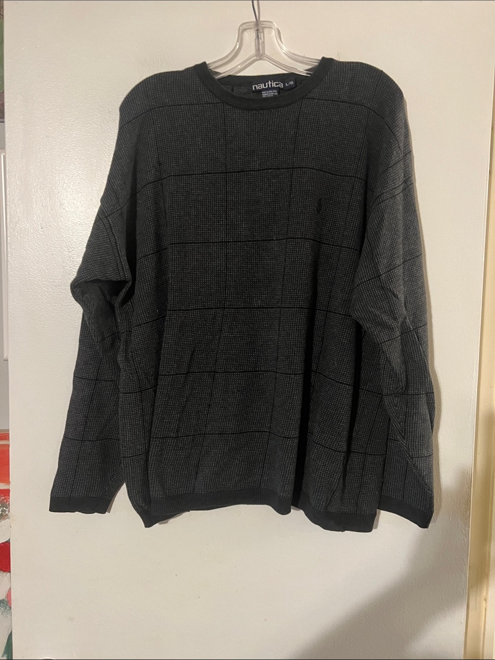 Nautica mens black/gray crewneck sweater. 100% cotton